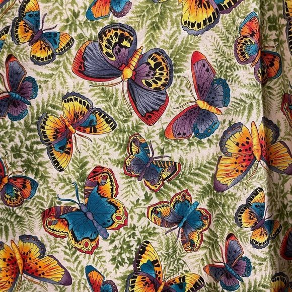 Cotton Club Retro Fun Multicolor Butterfly and Fern Short Sleeve Medical Scrubs - Picture 4 of 7